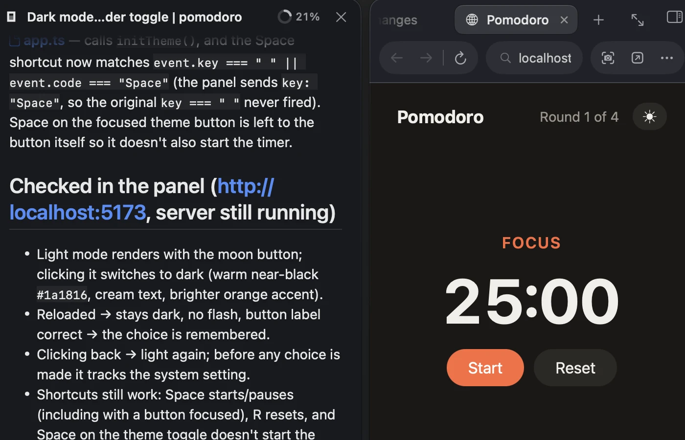 The agent using the panel's browser, next to the session that asked it to
